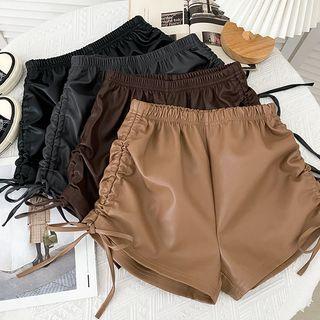 High-waist Plain Lace-up Wide Leg Shorts