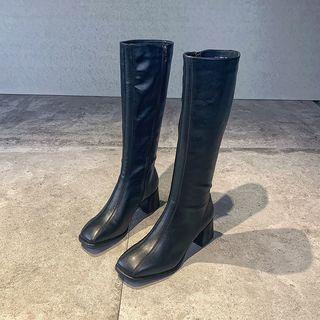Square-toe Block Heel Knee High Boots