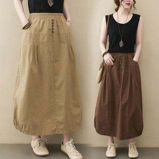 Plain Band-waist Midi A-line Dress