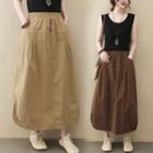 Plain Band-waist Midi A-line Dress