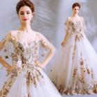 Floral Embroidered Mesh Ball Gown