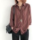 Long-sleeve Polo Collar Single-breasted Plain Shirt