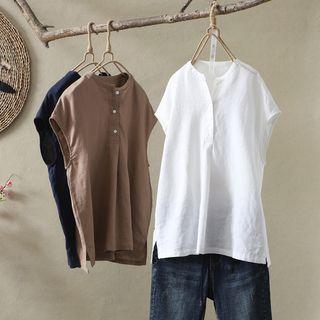 Sleeveless Henley Blouse