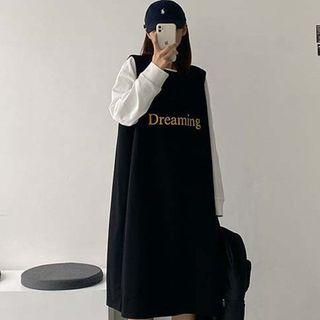 Mock Two-piece Lettering Print Midi Sweatshirt Dress