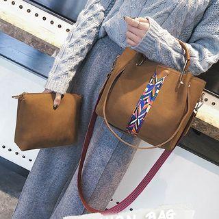 Set: Patterned Trim Bucket Bag + Zip Bag