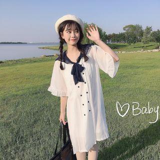 Set: Short-sleeve Shirt Dress + Slipdress White - One Size