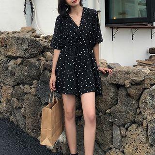 Dotted Elbow-sleeve Jumpsuit