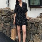 Dotted Elbow-sleeve Jumpsuit