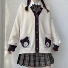 Buttoned Bear Print Cardigan White - One Size