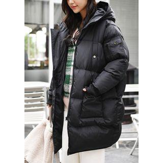Flap-pocket Hooded Thick Puffer Coat