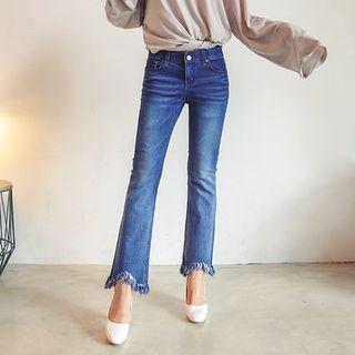 Fray-hem Stitched-detail Jeans