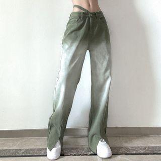 High-waist Tie-dyed Slit Straight-fit Jeans