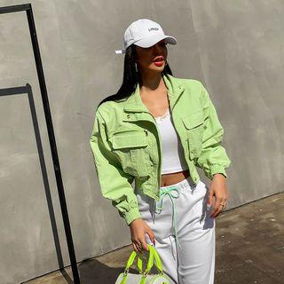 High-neck Banded-hem Cropped Jacket