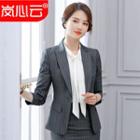 Stripe Slim-fit Blazer/ Tie Accent Shirt/ Mini Pencil Skirt/ Cropped Dress Pants/ Set