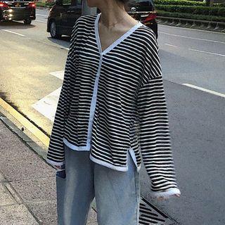 Striped Buttoned Jacket Stripe - Black & White - One Size