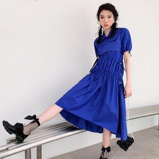 Puff-sleeve Drawstring Midi Shirtdress