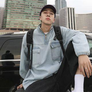 Half-zip Denim Sweatshirt