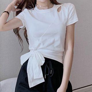 Short-sleeve Cutout Tie-front T-shirt