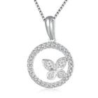 18k/750 White Gold Ring And Butterfly Diamond Pendant (0.17 Cttw) (free 925 Silver Box Chain)