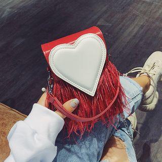 Heart Accent Fringed Crossbody Bag