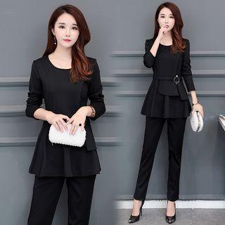 Set: Long-sleeve Pelpum Top + Dress Pants