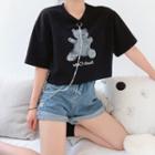 Short-sleeve Bear Print Chained T-shirt