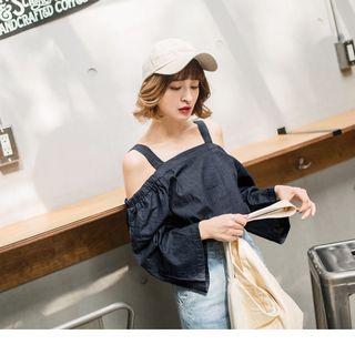 Wide Sleeve Cold Shoulder Square Neck Top