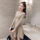 Long-sleeve Zip-up A-line Knit Dress