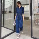 Long-sleeve Denim Wide-leg Jumpsuit
