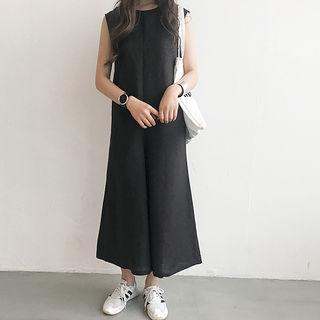Sleeveless Wide-leg Hemp Blend Jumpsuit