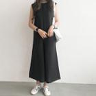 Sleeveless Wide-leg Hemp Blend Jumpsuit
