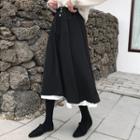 Two-tone Midi A-line Skirt Black - One Size