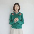 Round-neck Rose-embroidered Cardigan