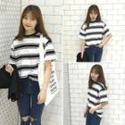 Loose-fit Round-neck Striped Short Sleeve T-shirt