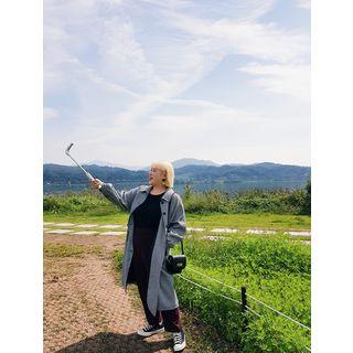 Balloon-sleeve Drawstring-waist Houndstooth Coat
