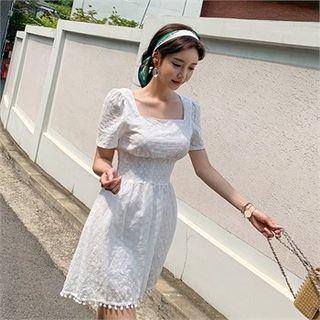 Square-neck Eyelet-lace Minidress Ivory - One Size
