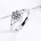 925 Sterling Silver Rhinestone Flower Ring Silver - One Size