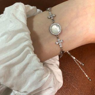 925 Sterling Silver Shell Rhinestone Bracelet