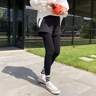 Inset Contrast-trim Shorts Leggings Black - One Size