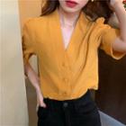 V-neck Button Short-sleeve Top