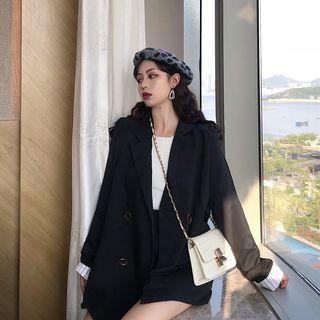 Double-breasted Long Blazer / High Waist Mini Skirt
