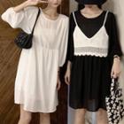 Plain Long Sleeve Dress / Lace Camisole