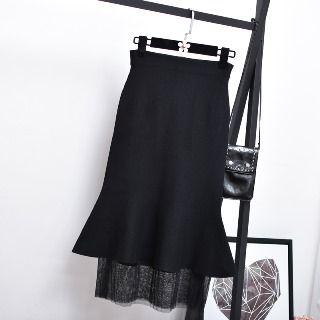 Mesh Panel Mermaid Pencil Skirt