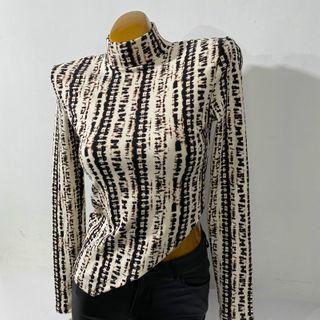 Long-sleeve Striped Asymmetrical T-shirt White - One Size