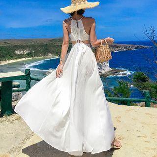 Halter-neck Cutout Midi A-line Dress