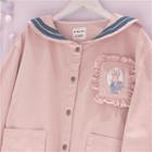 Rabbit Embroidered Button Jacket Pink - One Size