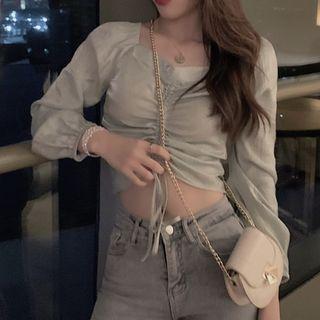 V-neck Drawstring Hem Cropped Top