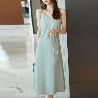 Spaghetti Strap Sashed Midi A-line Dress
