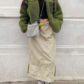 Plain Paneled Slit Skirt