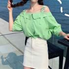 Short-sleeve Off-shoulder Plain Blouse